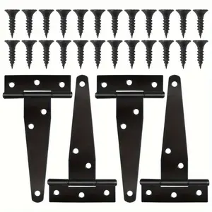 2 Sets Heavy-Duty Black T-Hinge - 4 Inch Metal Tee Hinges with Screws for Shed Doors, Barn Gates & More - Rustproof & Durable