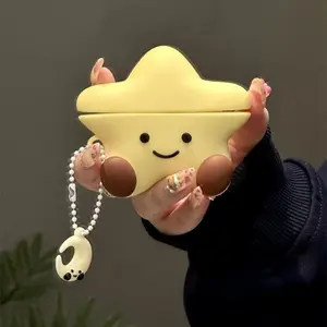 Cute Star Shaped Headphone Case with Moon Pendant, Earphone Protective Cover, Earphone Accessories Compatible with AirPods 4 3 2 1 Pro 2, Protection