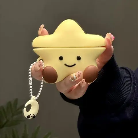 Cute Star Shaped Headphone Case with Moon Pendant, Earphone Protective Cover, Earphone Accessories Compatible with AirPods 4 3 2 1 Pro 2, Protection, Headset
