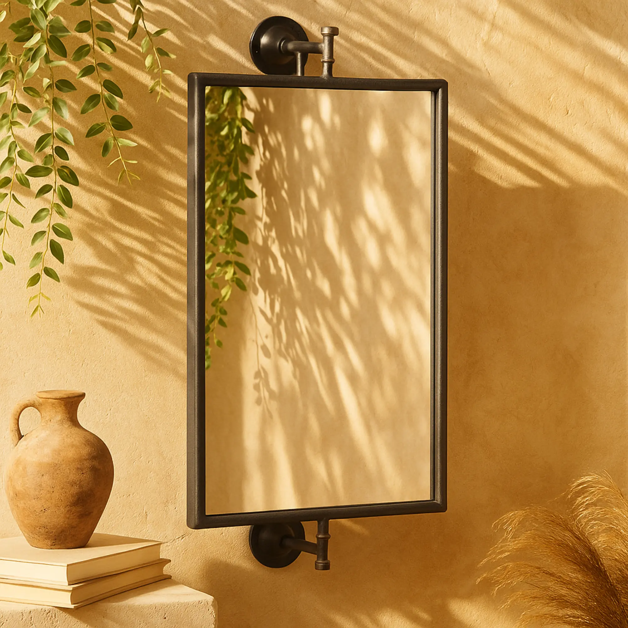 Industrial Durable Handmade Metal Dimensional Rectangle Wall Mirror - Wooden Raw Frame, Hanging Home Decor for Entryway & Room, 13.95l x 6.80w x 28.10h inches, Not Specified