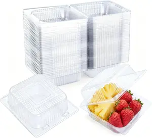 50 Pack Clear Plastic Clamshell Food Containers, Disposable Hinged Takeout Boxes for Salads, Fruits, Cakes, Sandwiches, Desserts