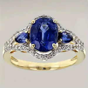 RING4U - Luxury Prong Setting-Rings for Women Blue Emerald Sapphire Jewelry Wedding Engagement Ring Anniversary Gifts Wife