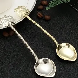 Tropical Coconut Palm Teaspoon Coffee Stirring Spoons, Kitchenware, Golden Metal Souvenir With Palm Leaf Design, Ideal For Coffee Bar Accessories, Long Handle Coffee Spoon, Mixing Scoop, Restaurant, Jam Spoon