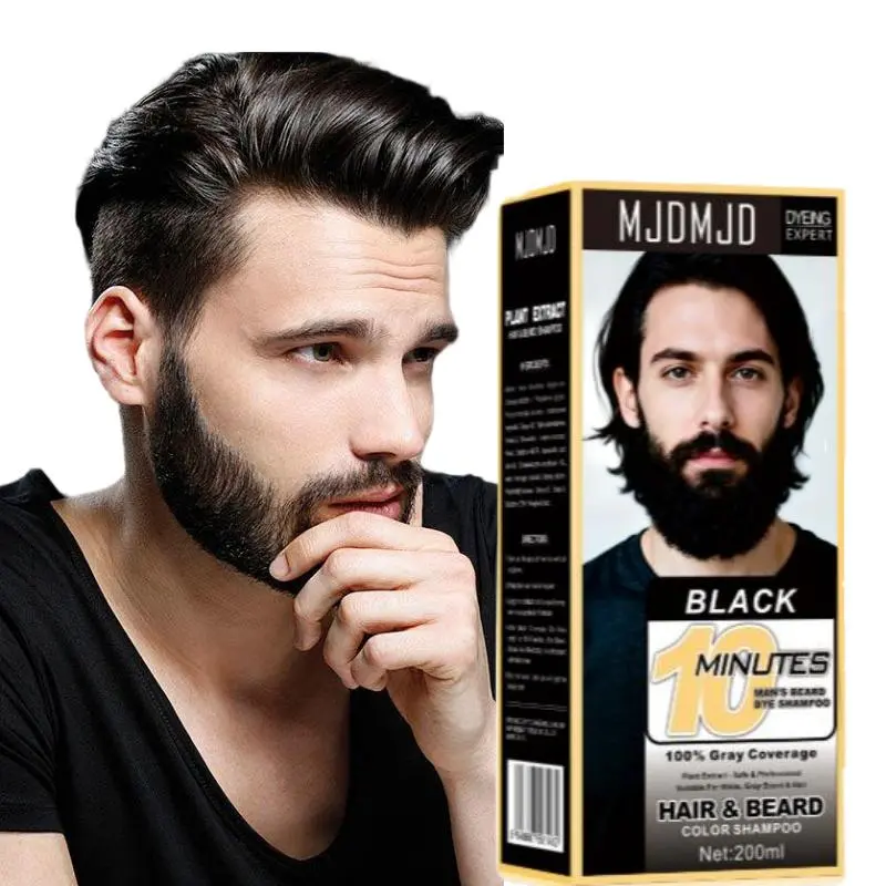 Men's Black Beard Dye, 3 in 1 Hair Dye Shampoo, Mustache & Beard Dye for Men, Quick & Easy to Use at Home, Long Lasting Beard Color for Men Haircare