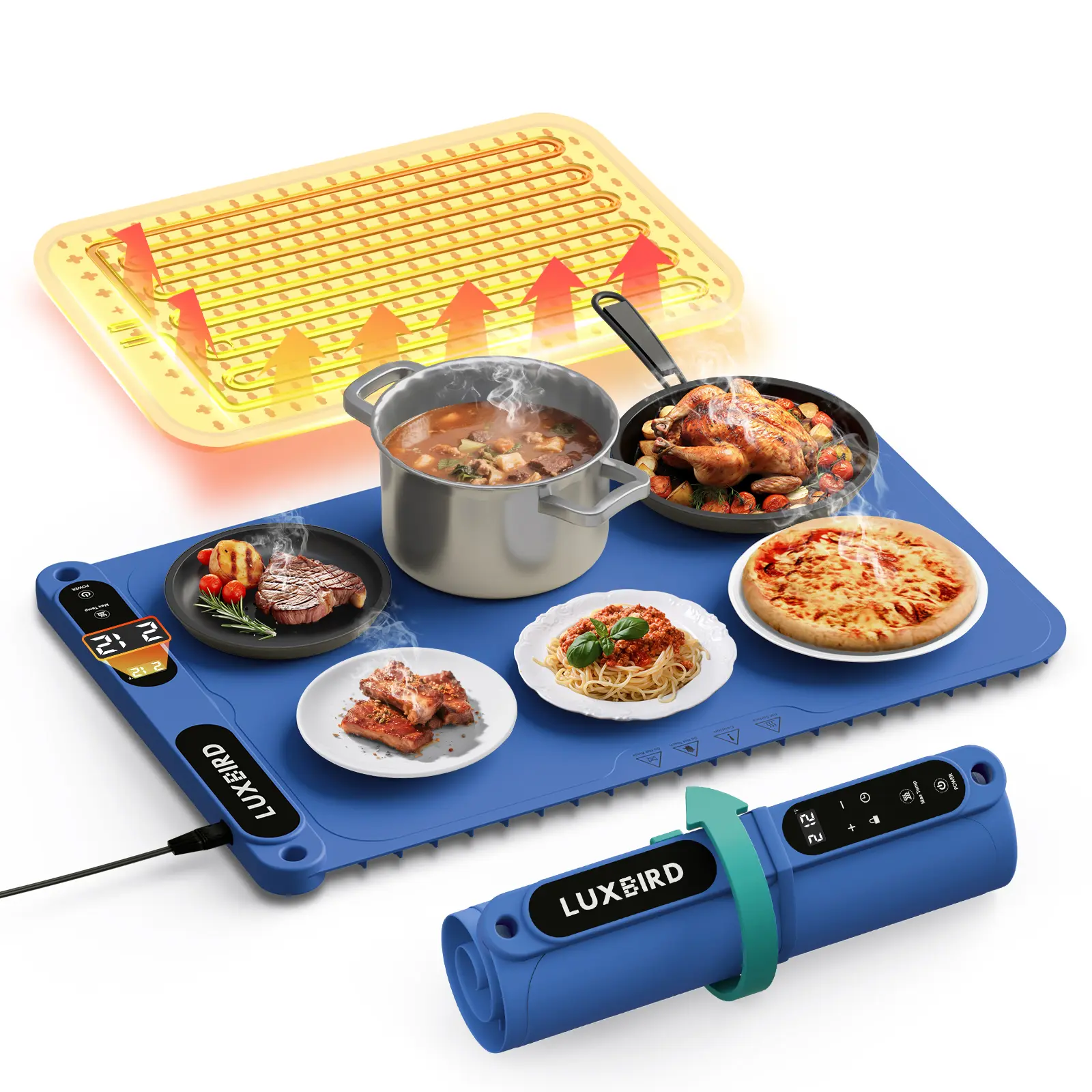 Navy blue-Food Warmer Pad - Rapid-Heating Silicone Electric Tray, Table Protector, Rollable Buffet Warmer Pad, Quick-Heating Portable Food Warmer, Ideal for Buffets, Home Use, and Parties-TikTokShopBlackFriday