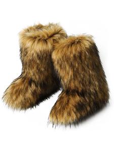 women's solid color faux fur boot, fluffy ankle snow boots,  casual boots, warm comfortable outdoor  cute winter boot shoes for cold winter, trending shoes, footwear