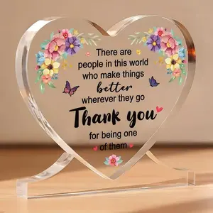 Acrylic Heart Shaped Thank You Plaque, 1 Count Contemporary Style Decorative Sign, Appreciation Gift for Farewell, Retirement, Thanksgiving, Christmas, Ornaments