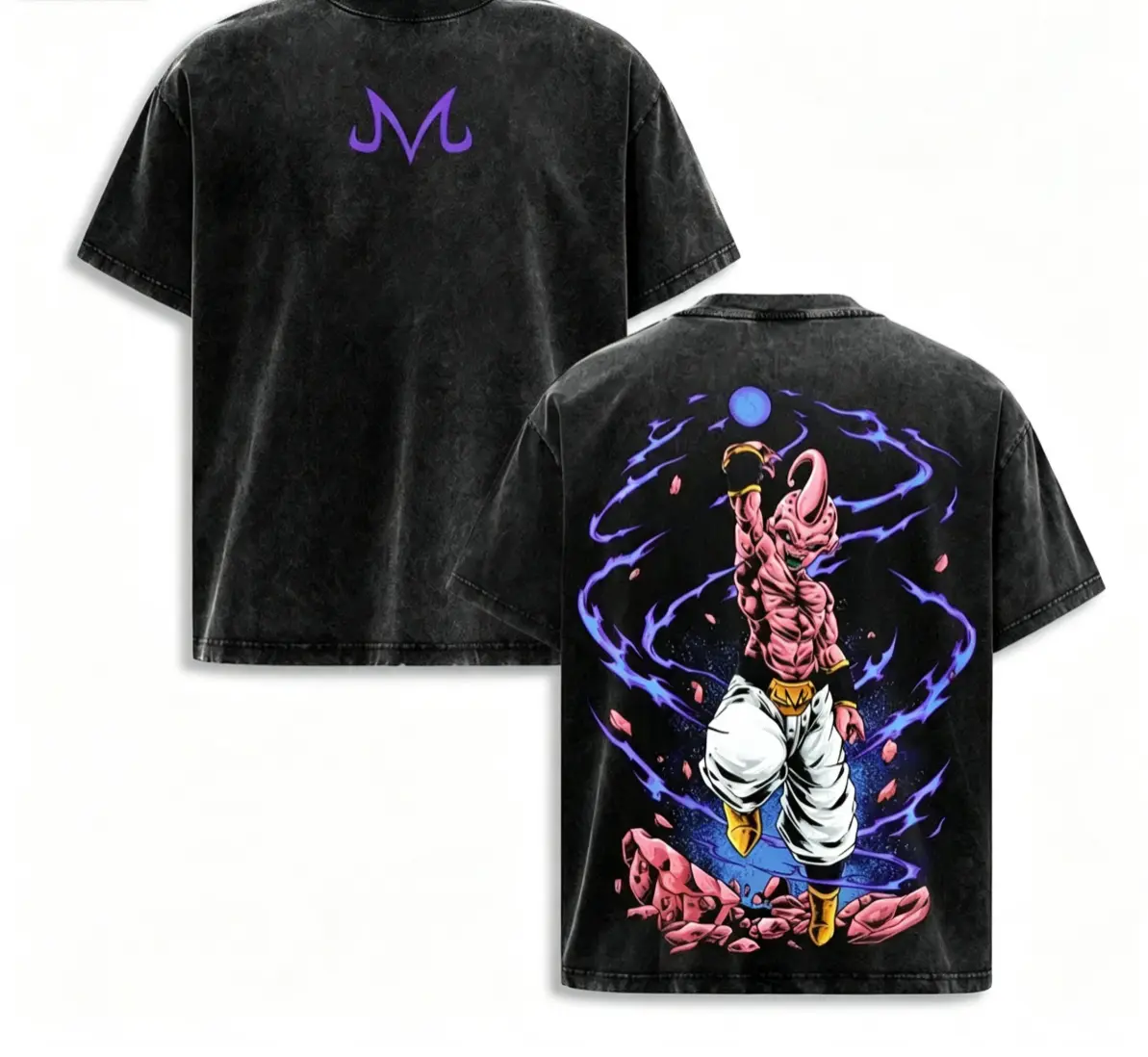 Majin Buu DBZ Vintage Washed T-Shirt – Anime Graphic Tee, Retro Anime Streetwear, Heavyweight Cotton Top for Fans top ideal gift favorite shirt tee short-sleeve round neck casual t-shirt loose fit crewneck wash loose fit vintage cotton retro staind