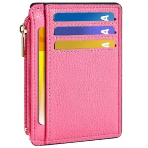 Credit Card Holder for Women Slim Minimalist Front Pocket RFID Blocking Wallet Small Compact Card Case with ID Window, Vibrant Pink