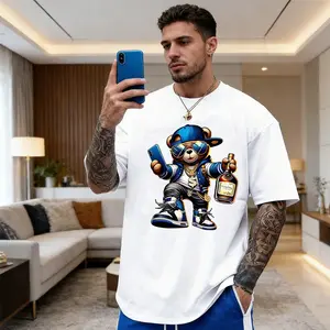 Summer Pure Cotton T-shirt Fashionable Casual Loose Cartoon Bear Printed Sports Round Top Unisex