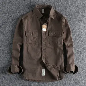 British Style Retro Long Sleeve Shirt Coat Men Spring  Autumn Twill Cotton Versatile Solid Color Male Cargo Work Shirts
