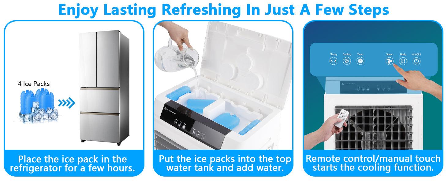 GARVEE Evaporative Air Cooler, GARVEE 3000CFM Swamp Cooler With Remote Control and 12H Timer, 4 Ice Packs, 3 Modes & Wind Speeds for Outdoor Indoor Use, 10.3 Gallon GARVEE Evaporative Air Cooler, GARVEE 3000CFM Swamp Cooler With Remote Control and 12H Timer, 4 Ice Packs, 3 Modes & Wind Speeds for Outdoor Indoor Use, 10.3 Gallon