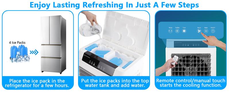 GARVEE Evaporative Air Cooler, GARVEE 3000CFM Swamp Cooler With Remote Control and 12H Timer, 4 Ice Packs, 3 Modes & Wind Speeds for Outdoor Indoor Use, 10.3 Gallon