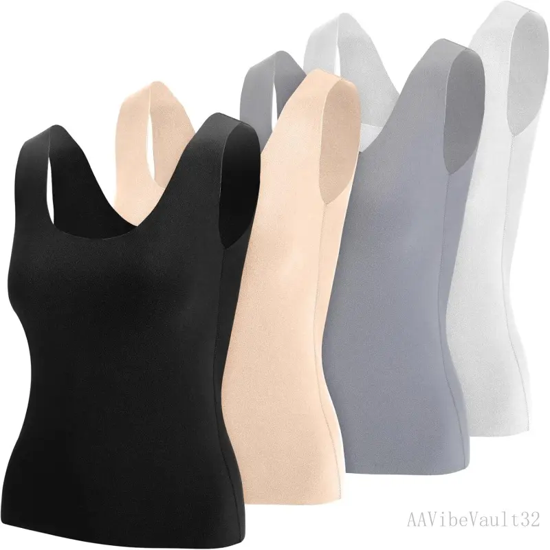 4 Pcs Thermal Tank Tops Women Underwear Tops Sleeveless Undershirt for Women Cotton Camisole Warm Base LayerAAVibeVault32