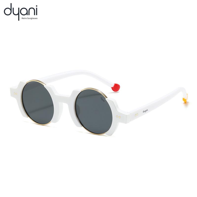 Dyani The Orbit Retro Sunglasses - Round Gold Gradient Lenses & Black Polycarbonate Frame with Red & Gold Temple Tips UV400 Protection Unisex Design
