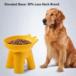 Giraffe Shaped Elevated Cat Bowl, Tilted Raised Pet Food Bowl for Cats & Small Dogs, Anti-Vomiting Neck Care Whisker Friendly Feeding Dish, Cute Dopamine Color Raised Stand Pet Bowl