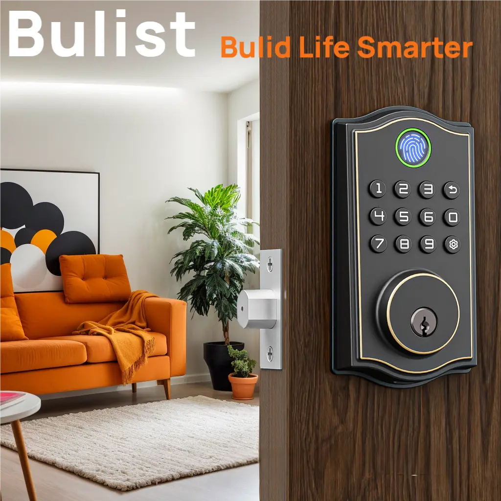 Fingerprint Front Smart Lock, Keyless Entry Deadbolt Lock, Fingerprints-PIN codes- One time codes-2 Keys, Voice Guide 4 Language (English, Portuguese, Spanish, Chinese), Backlit Keypad, Auto Lock Enable or Disable, Long Battery Life, Easy to Install