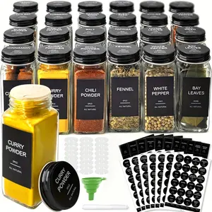 24pcs Glass Spice Jars Set with Labels & Funnel – Kitchen Organization Storage Bottles