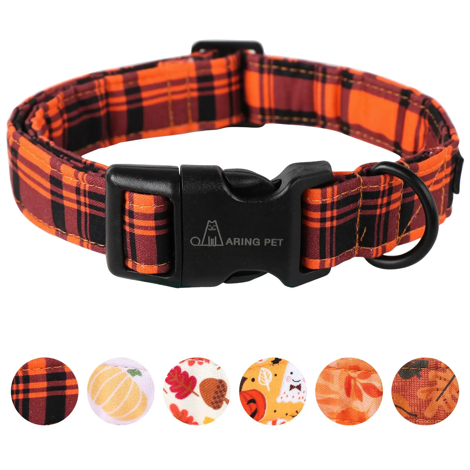 ARING PET Halloween Dog Collar — Cute Fall Orange Grid Cotton Collar, Adjustable Soft Collar for Small, Medium & Large Girl & Boy Dogs tiktokshopbacktoschool