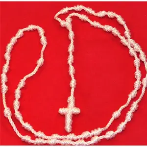 Rosary Necklace Religious knotted Beads White Rosarie cord rope String necklace