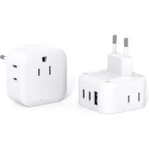 2 Pack European Travel Plug Adapter,  to  Plug Adapter with 3 Outlets 3 USB  Ports(2 USB C), Type C Adapter Travel Essentials to   EU Spain  France  Iceland