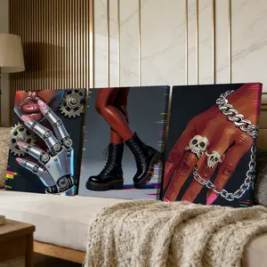 3 Counts Wooden Framed Canvas Painting, Futuristic Cyberpunk Fashion Images, Exquisite Poster, Perfect Gift, Decor For Living Room, Bedthroom, Modern Art, Fashion Family Poster, Wall Art Decoration