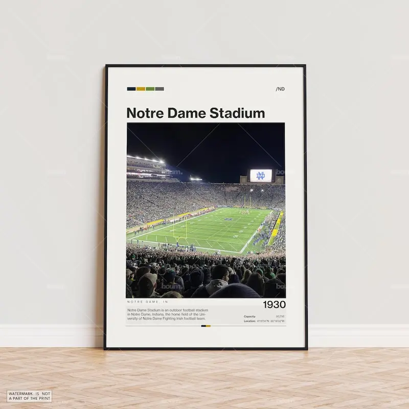 Notre Dame Stadium Poster, Fighting Irish Poster Print, NCAA Stadium Poster, NCAA Art, Sports Poster, Football Fan Gift