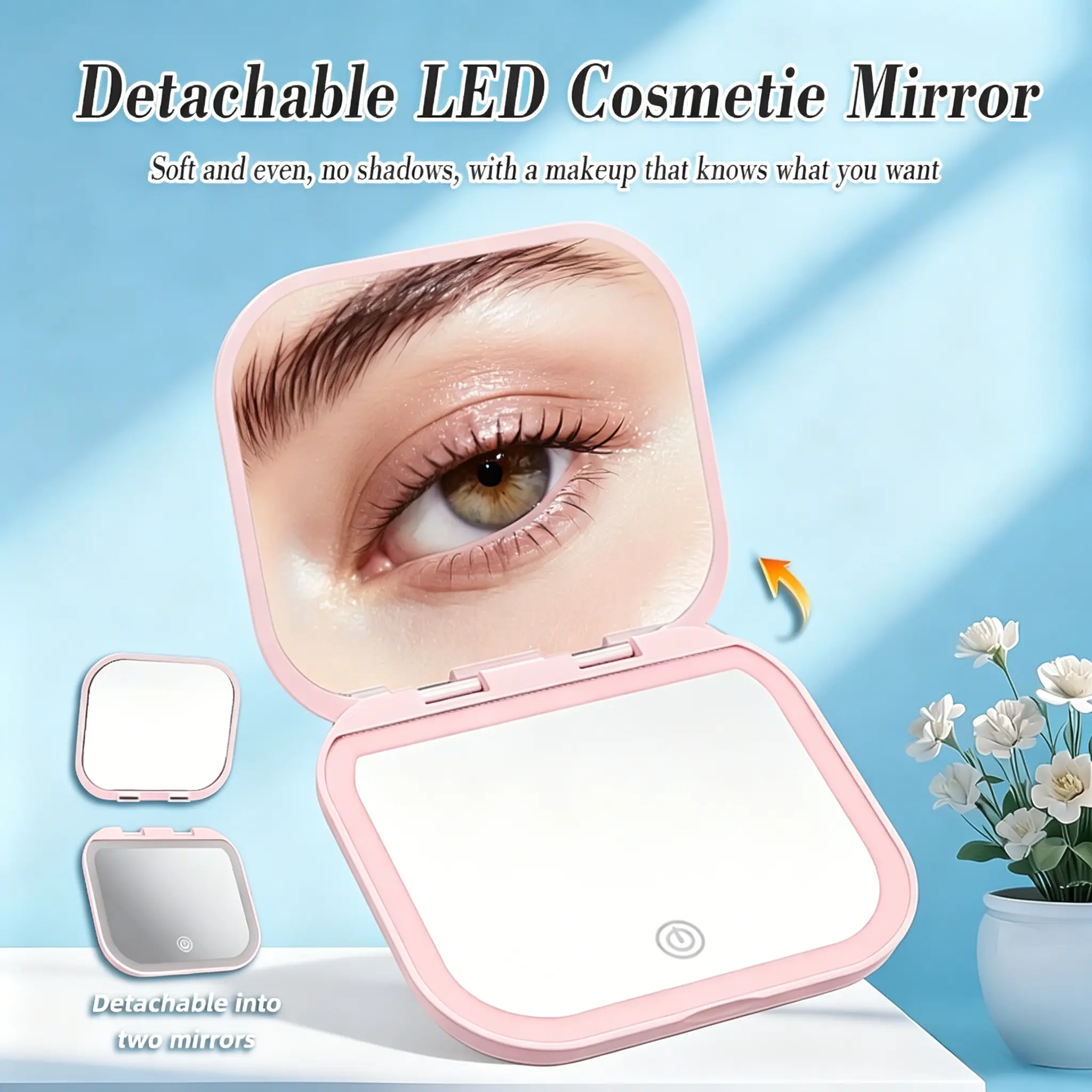 OceaNsy Compact Mirror, Rechargeable 20X Magnifying Mirror with 3 Lighting Modes & Dimmable Brightness, Portable Travel Makeup Mirror with Light, Essentials for Travel, Pocket, Purse Pink