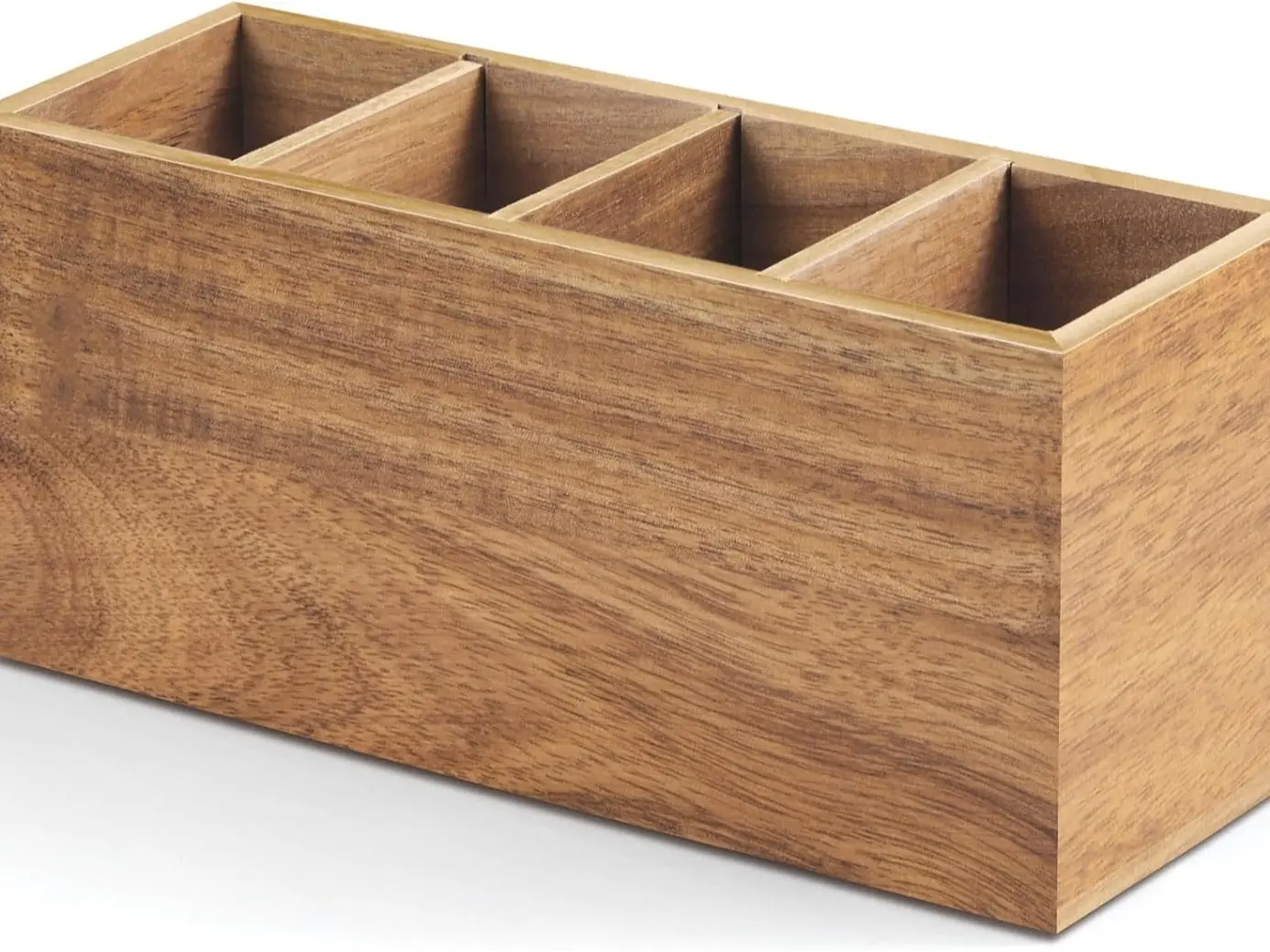 Acacia Wood Pencil Pen Holder for Desk with 4 Slots for Countertop Makeup Brush Organizer & Silverware Caddy for Party Office Accessories