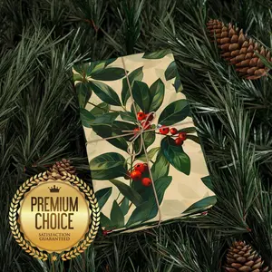 Mistletoe Gift Wrap, Green Leaves and Red Berries Wrapping Paper for Christmas and Holidays, Elegant Holly Giftwrap Paper