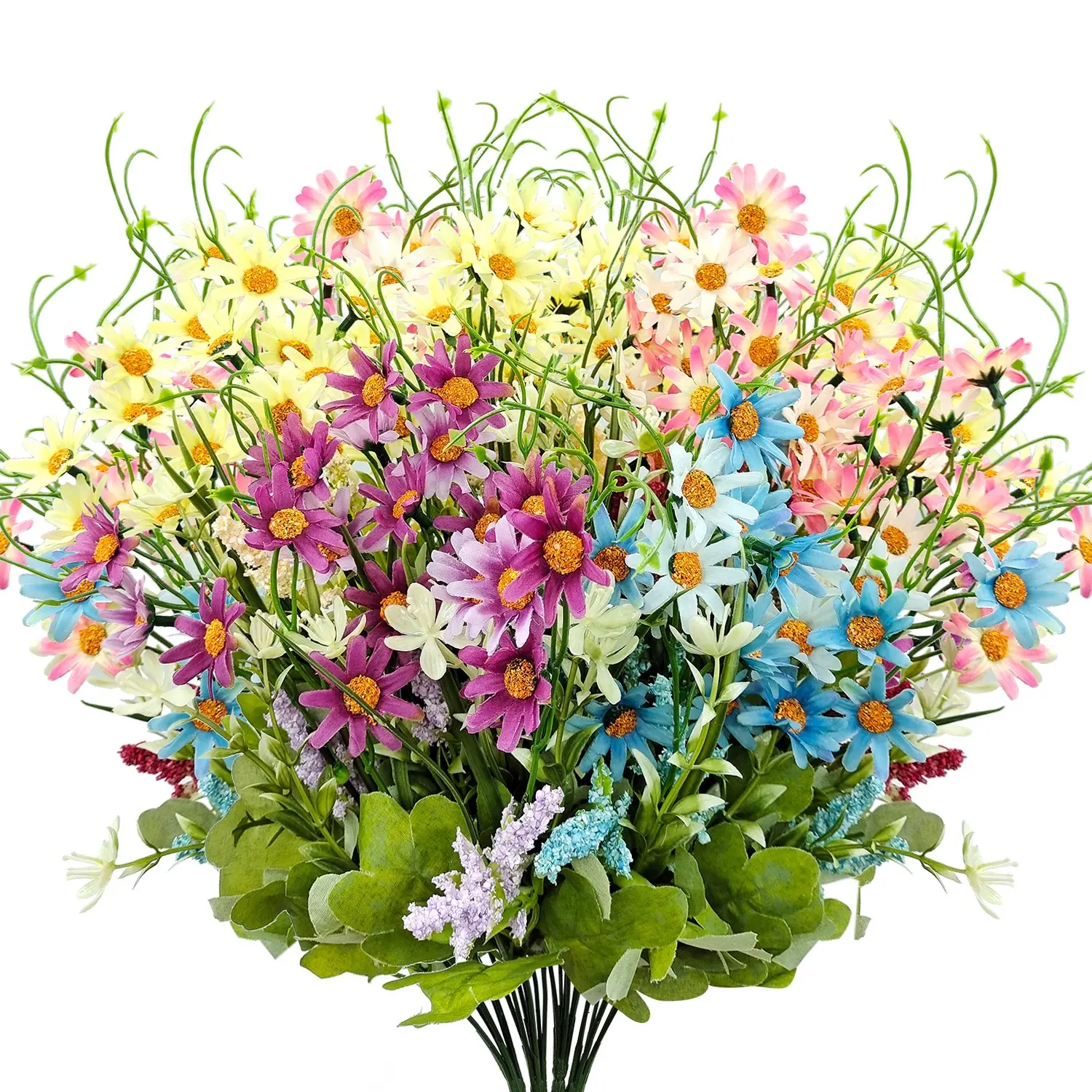 4pcs Artificial Daisy Flower, Artificial Flower Set, Artificial Flower Plant, Outdoor Fake Wildflowers for Home, Decorative Artificial Flowers, Indoor & Outside Garden Vase Decor, Home Decoration Bouquet, Faux Flower Decor, Model Xinghao