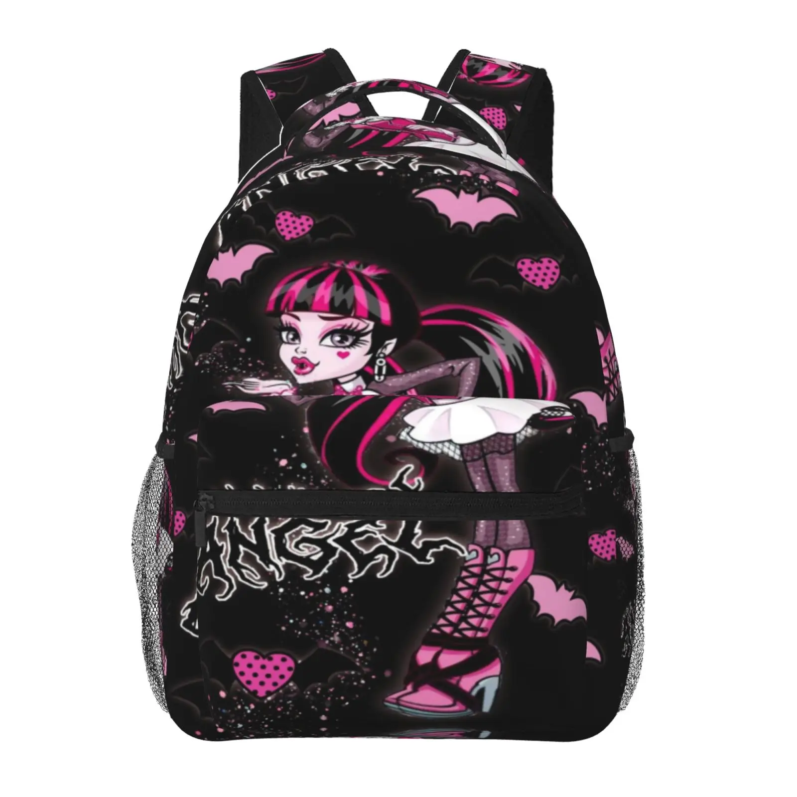 Kids Monster High Draculaura Bat Gothic Backpacks for School Large Capacity Full Print Monster High Laptop Daypack for Campus Daily Commute Durable Lightweight Monster High School Bag for Teens Students