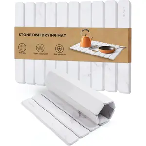 Stone Drying Mat for Kitchen Counter, 24"(L)×16"(W), Drying Matt Kitchen Counter, Stone Dish Drying Mat, Foldable Diatomaceous Earth Mat