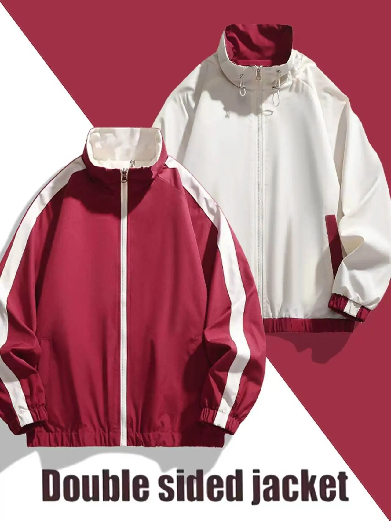 Men's Reversible Casual Jacket - Menswear Loose Stylish Tops, American Vintage Color-Block Windproof Coats, Everyday
