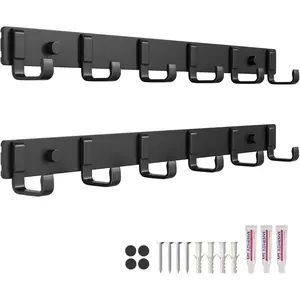 16-Inch Wall Mount Coat Rack with 6 Hooks, Compact Hooks for Hanging Coats, Hats, Jacket, Bags and Purses in Entryway, Bedroom, Bathroom or Closet, Install with Strong Glue or Screws (2-Pack)
