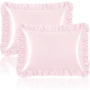 Ruffle Satin Pillowcase for Hair and Skin, Standard Size Satin Pillow Covers Silky Pillow Cases Set of 2, Satin Ruffled Pillowcase with Envelope Closure, Anti Wrinkle Pillow Shams (Blush Pink)