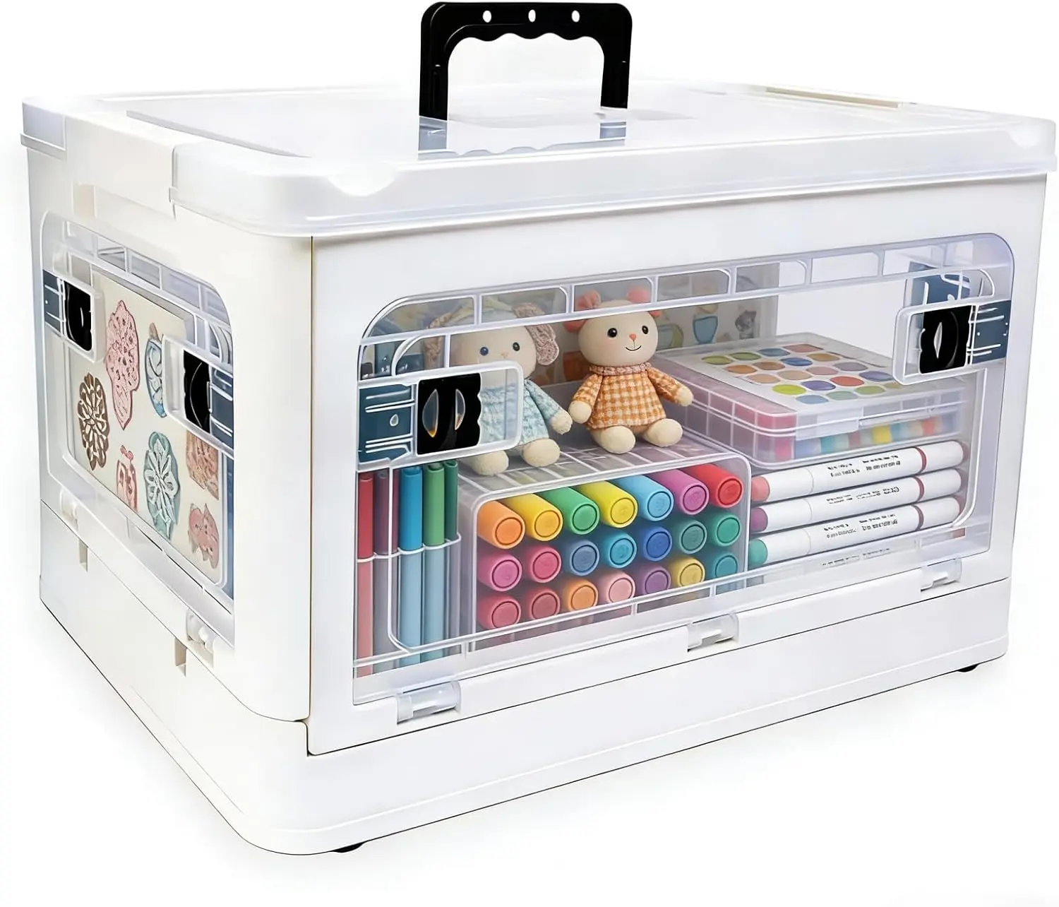 Halloween fall Gift 24QT Craft Storage Box with Removable Trays – Art Supply & Marker Organizer with Lid, Multi-Purpose Storage Bin for Crafts, Board Games, Toys, Classroom, Playroom & Office Organization