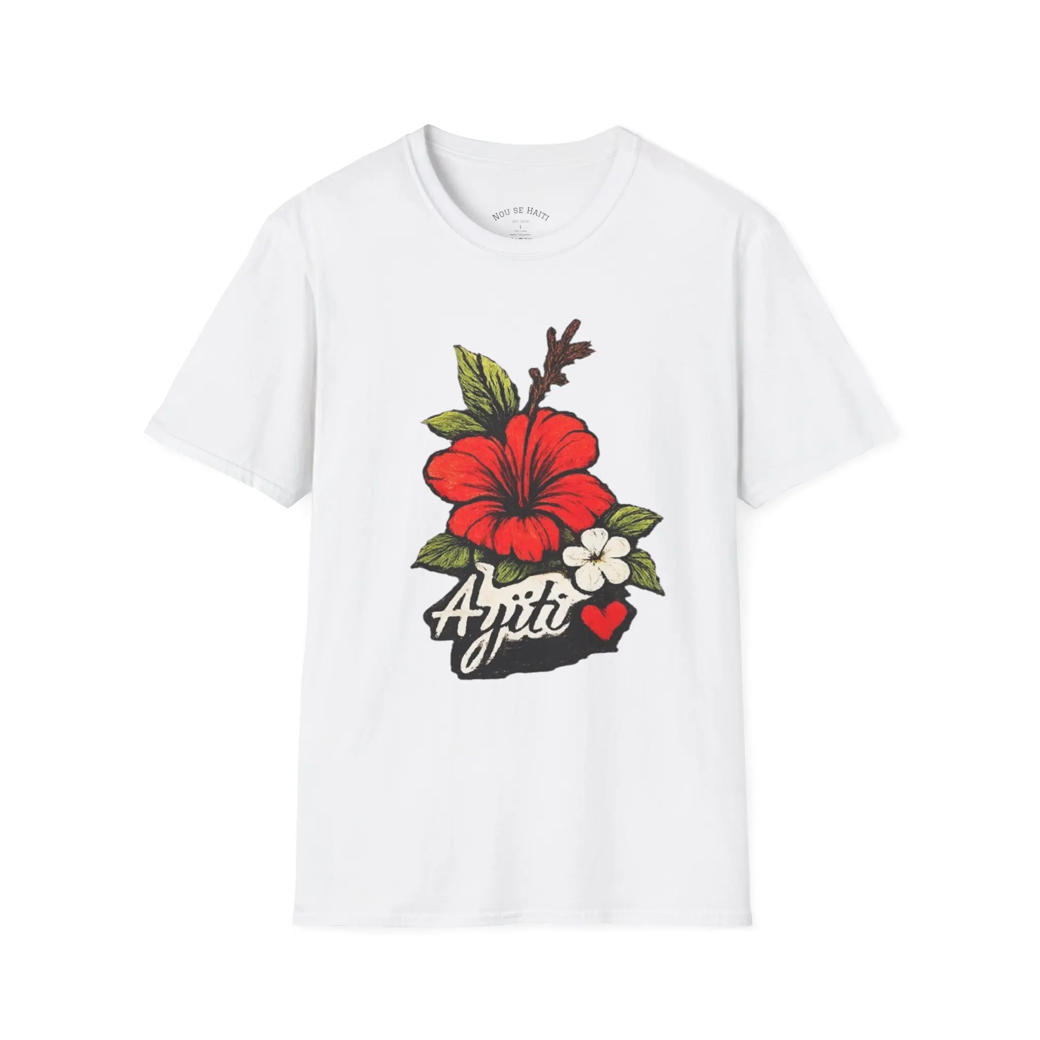 Men's Tshirt in Soft Ring-Spun Cotton with Tropical Hibiscus Print - Lightweight Breathable Crew Neck with Crisp, Durable Graphics, Streetwear, Floral Art, Casual, Hibiscus Motif Men's Short-Sleeve T-Shirts, Shortsleeve, Menswear, White, Round Neck, Tee,,