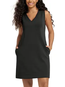 ODODOS Women's Modal Soft V-Neck Sleeveless Tank Dress, Casual Relaxed Summer Sundress with Pocket
