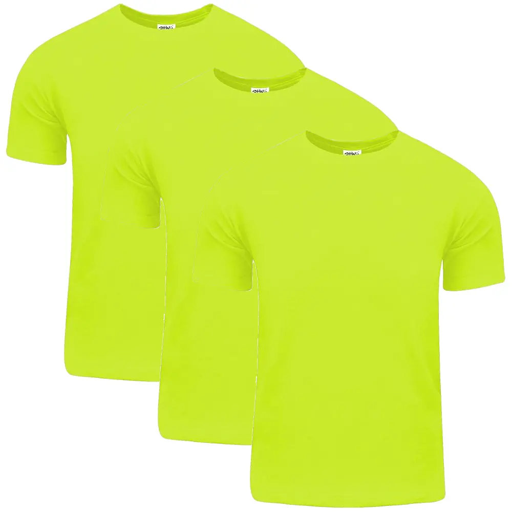 3 Pack Shaka Wear Men's Active Comfort Cotton Short Sleeve Crew Neck T-Shirt - Safety Green - Large