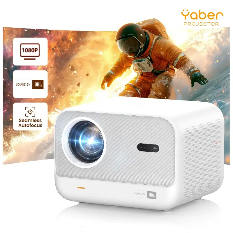 [Yaber L2S Projector & JBL Sound]1080P Projector with WiFi 6 and Bluetooth,Seamless Autofocus Portable Movie Projector, Home Theater Projector for iPhone/TV Stick/HDMI/USB/Laptop/PS5-White