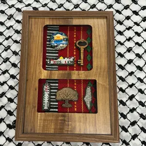 Wooden Framed Palestine Accessories with stiched embroidery background- from Ramallah, Palestine Glass Decor Photo Gift Traditional Poster Ornaments