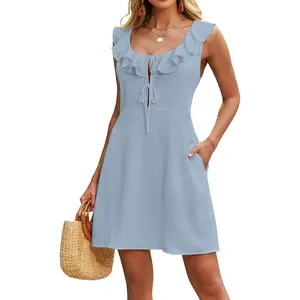 Womens Bathing Suit Cover Up Ruffle Swimsuit Coverups Casual Scoop Neck Beach Dress Summer Vacation Outfits