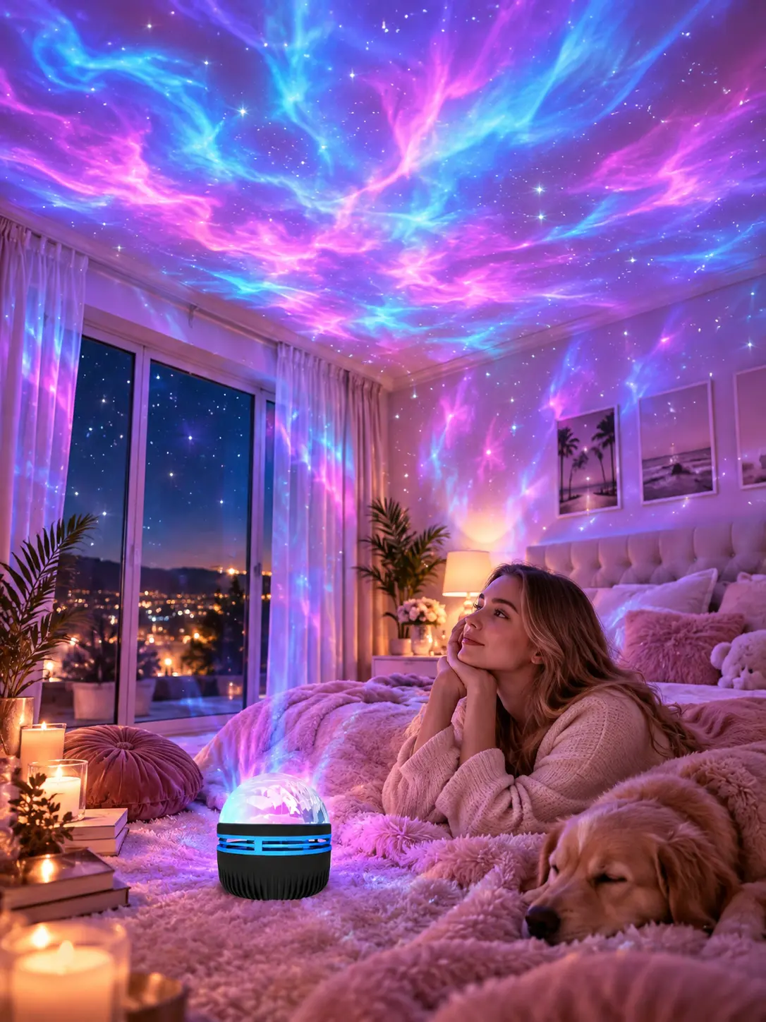 RGB Aurora Projector Light for Bedroom, Colorful Northern Lights Galaxy Lamp for Gaming Room, Living Room and Party, Dreamy LED Ambient Projection Night Light for Cozy Mood, Romantic Room Decor, Streaming Setup, Birthday, Christmas and Holiday Gift Audio