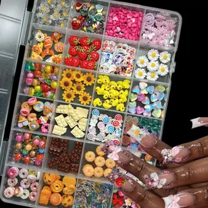 3D Nail Charms At-Home 24-Compartment Box with Chocolate, Strawberry & Duck Charms, Assorted Colors, Cartoon & Sweets