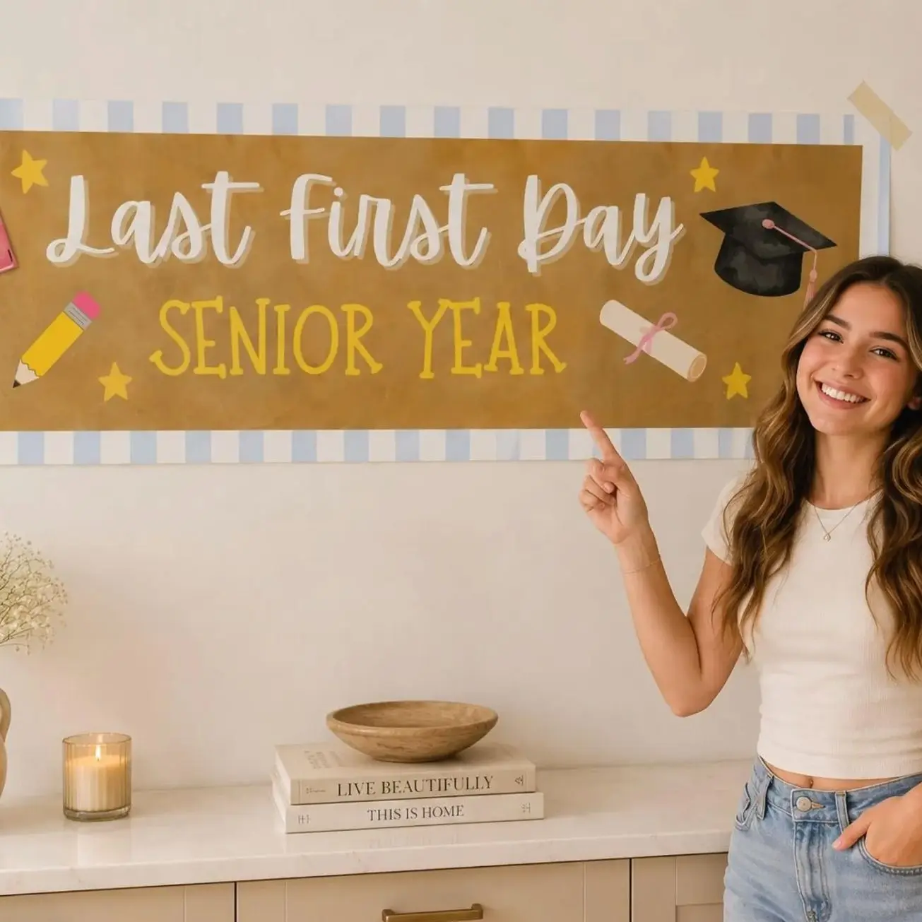 Last First Day Senior Year 2027 Banner | Canva Template | Customizable First Day of School Photo Banner