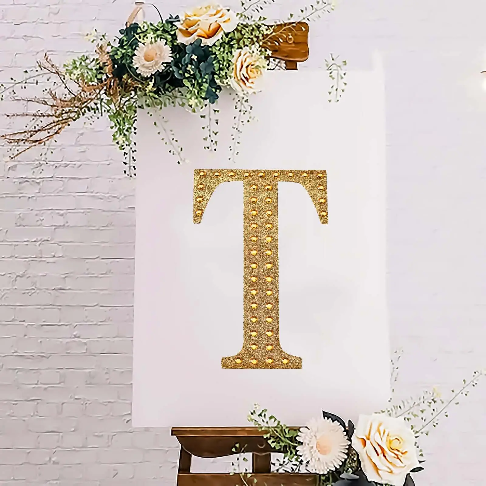 8 in Gold Glitter Rhinestone Alphabet "T" Letter Adhesive Decals - DIY Scrapbooking Embellishments, Decal Stickers for Party, Wedding Craft Projects, 8 Inches, Permanent Stickers