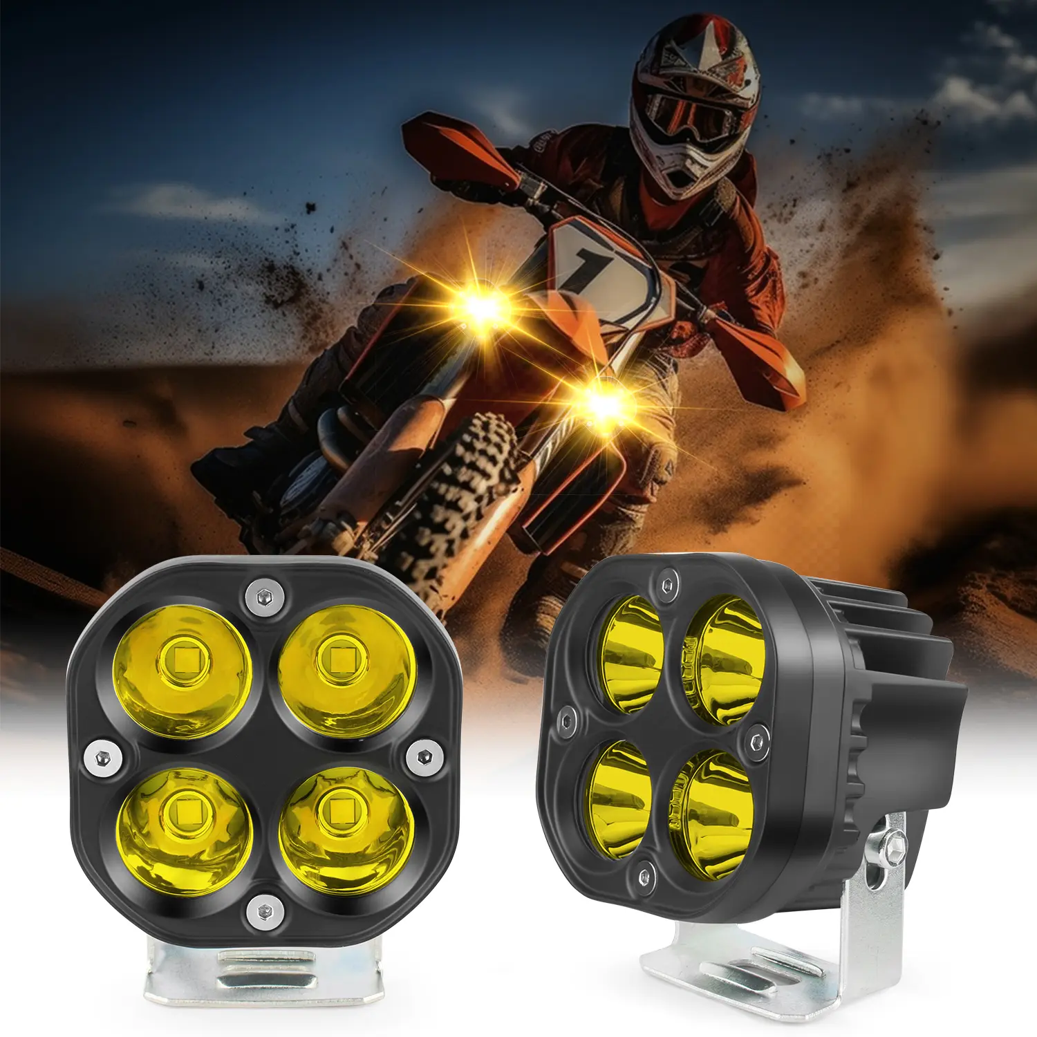 2PCS Waterproof 3 Inch LED Work Lights,40W,4000LM,3500K Yellow Light,Adjustable Bracket,IP68,Universal Fit for Off-Road Vehicles