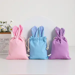Easter Solid Color Drawstring Rabbit Bag – Canvas Sublimable Bunny Basket, Kids Egg Hunt Tote, Personalized Easter Gift Bag, Candy & Treat Holder holiday packaging