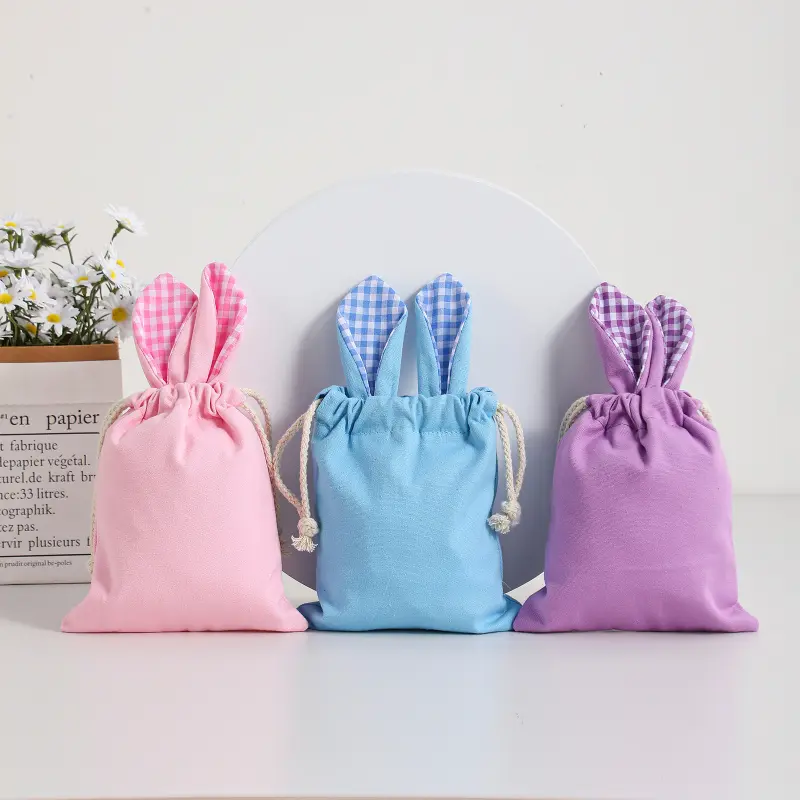 Easter Solid Color Drawstring Rabbit Bag – Canvas Sublimable Bunny Basket, Kids Egg Hunt Tote, Personalized Easter Gift Bag, Candy & Treat Holder holiday packaging
